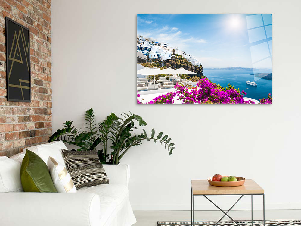 Santorini Sunny Ocean View HD Metal Wall Art