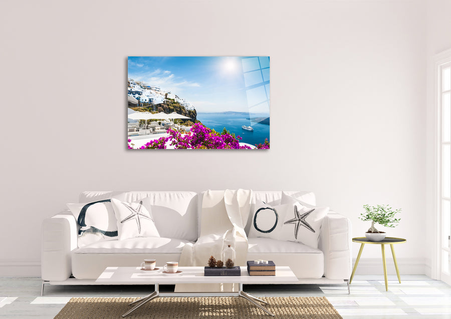 Santorini Sunny Ocean View HD Metal Wall Art