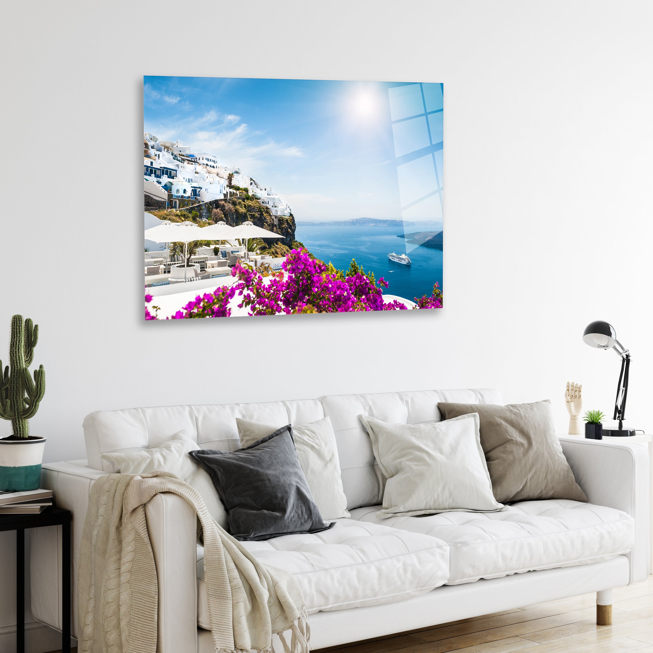 Santorini Sunny Ocean View HD Metal Wall Art