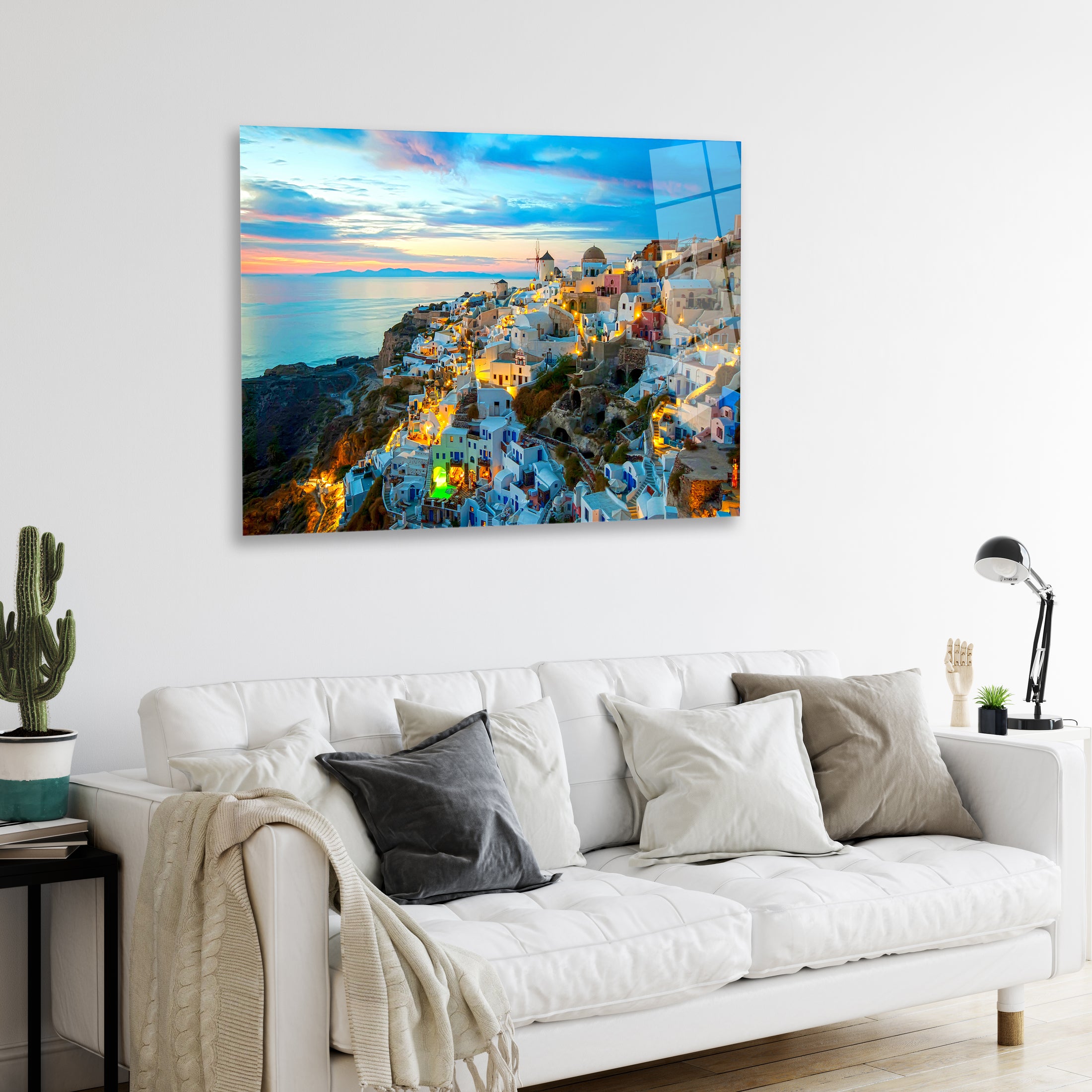 Santorini Beautiful lights Island HD Metal Wall Art